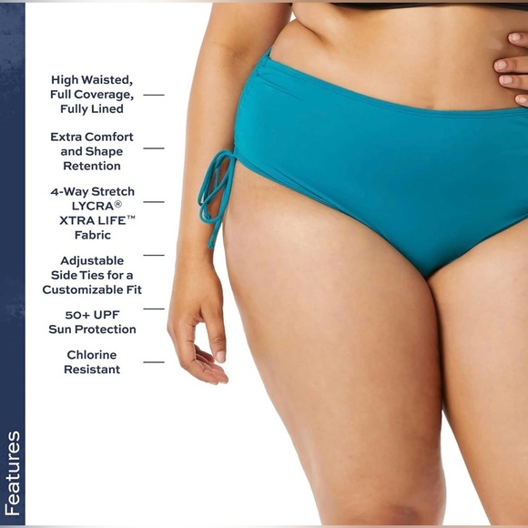 BEACH HOUSE Plus Size Hayden Side Tie High Waisted Swimsuit Bottom in Lagoon - Picture 2 of 6